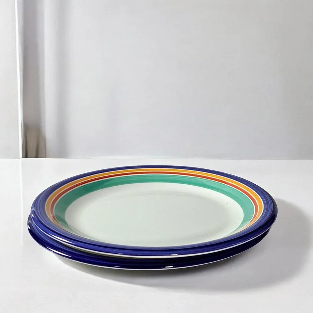 Crate & Barrel Striped Dinner Plates 10” Made In Italy Set Of 2